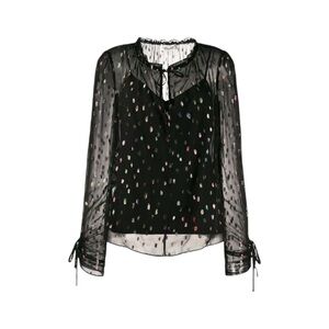 Diane Von Furstenberg‎ Lilian Metallic Sheer Top Women’s XS Black Iridescent Dot